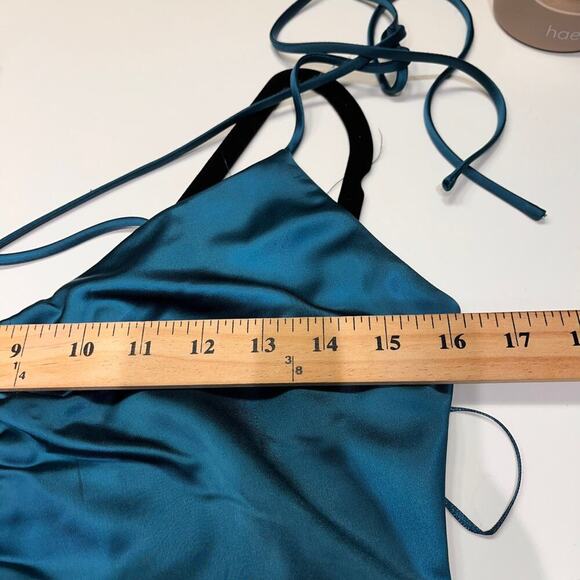 NEW Jason Wu Teal Satin Slip Midi Dress Sz Large - Picture 7 of 11